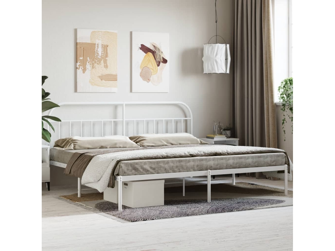 Estructura Cama Sin Colchón Con Cabecero Metal Blanco 200x200cm