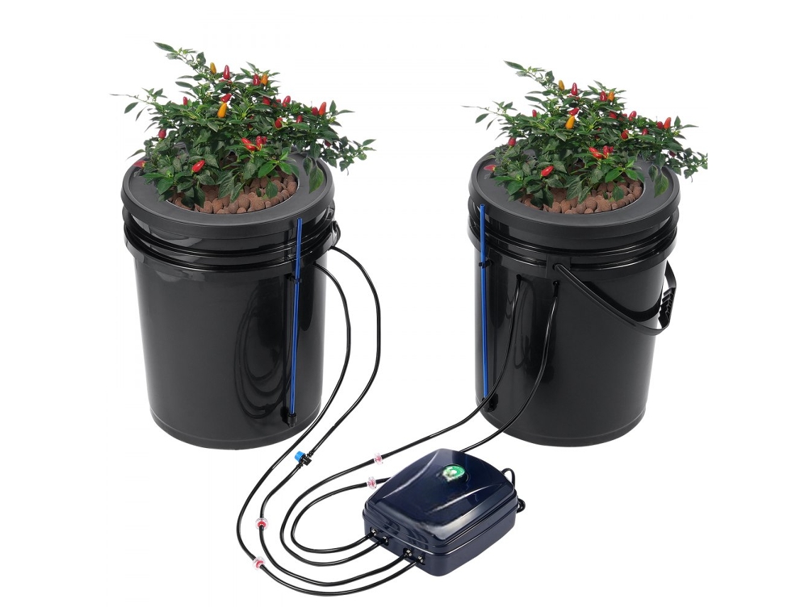 Sistema hidropónico Dwc con 2 cubos de 20L y riego por goteo Tekmaquinas