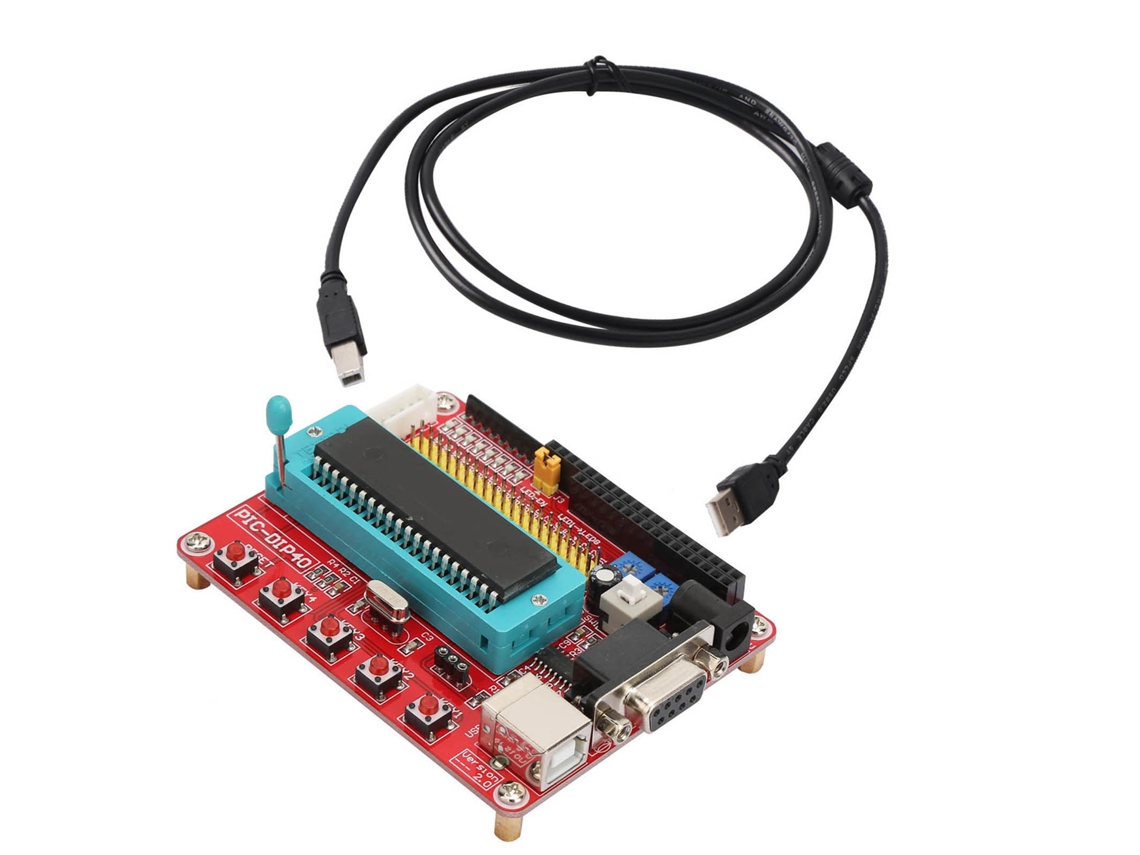 Placa de desarrollo de microcontrolador Pic16f877a con interfaz RS232 para aprendizaje práctico