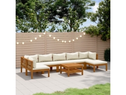 8 Piezas Conjunto Lounge Jardim C/ Almofadões Creme Acácia Maciça Dkd Decoración Del Hogar