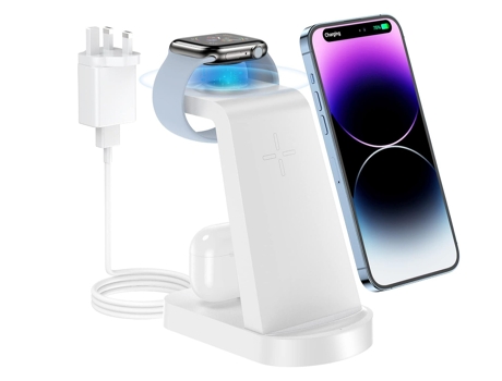 Estación de carga inalámbrica rápida 3 en 1 para iPhone 14/13/12/11 Pro Max/XS/XR Series, cargador de reloj de teléfono para Apple Watch 8/7/SE/6/5...