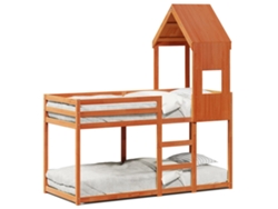 Litera con techo 90x190 cm Pino macizo marrón miel Dkd Home Decor