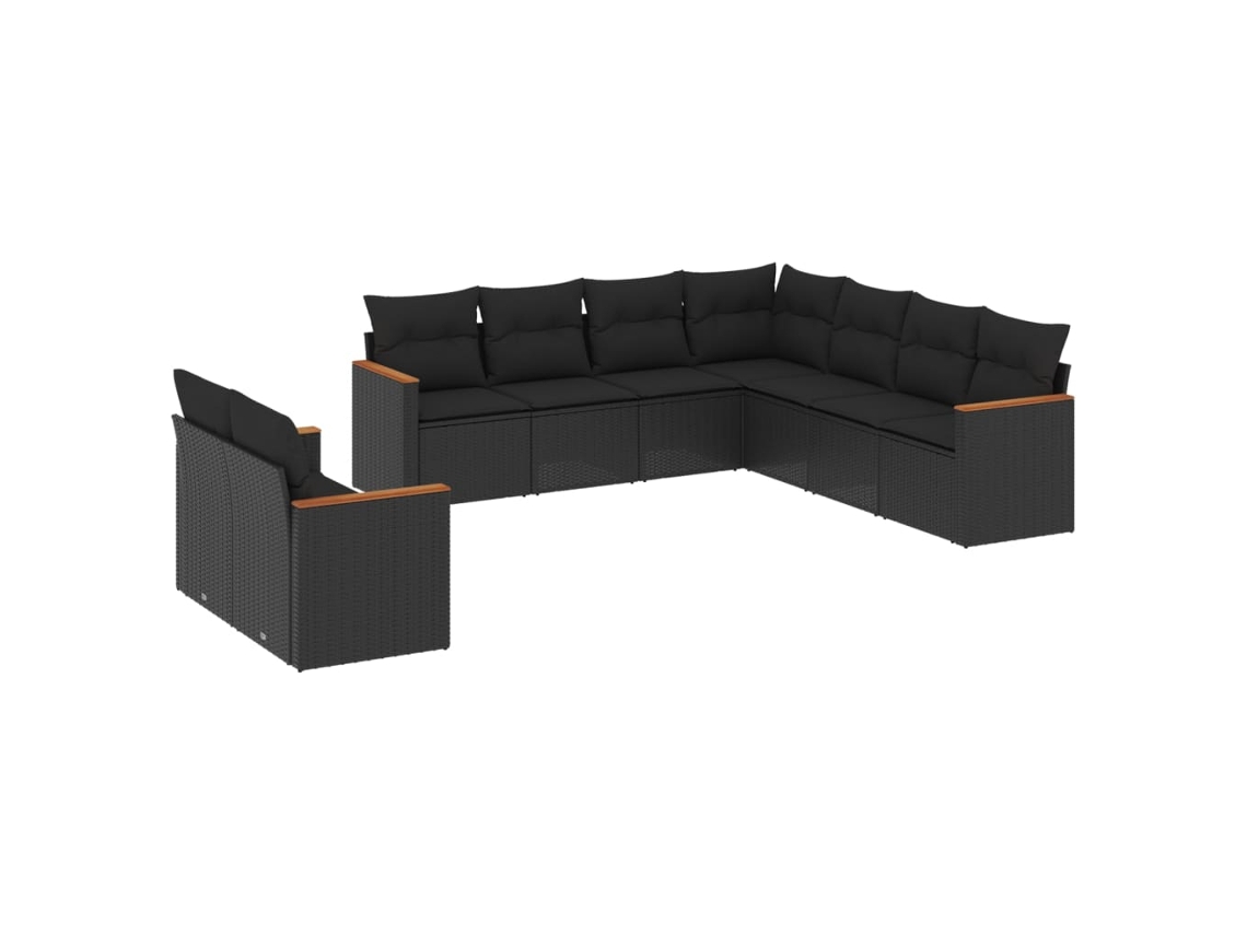 Conjunto 9 de sofás de jardín VIDAXL y cojines ratán sintético negro