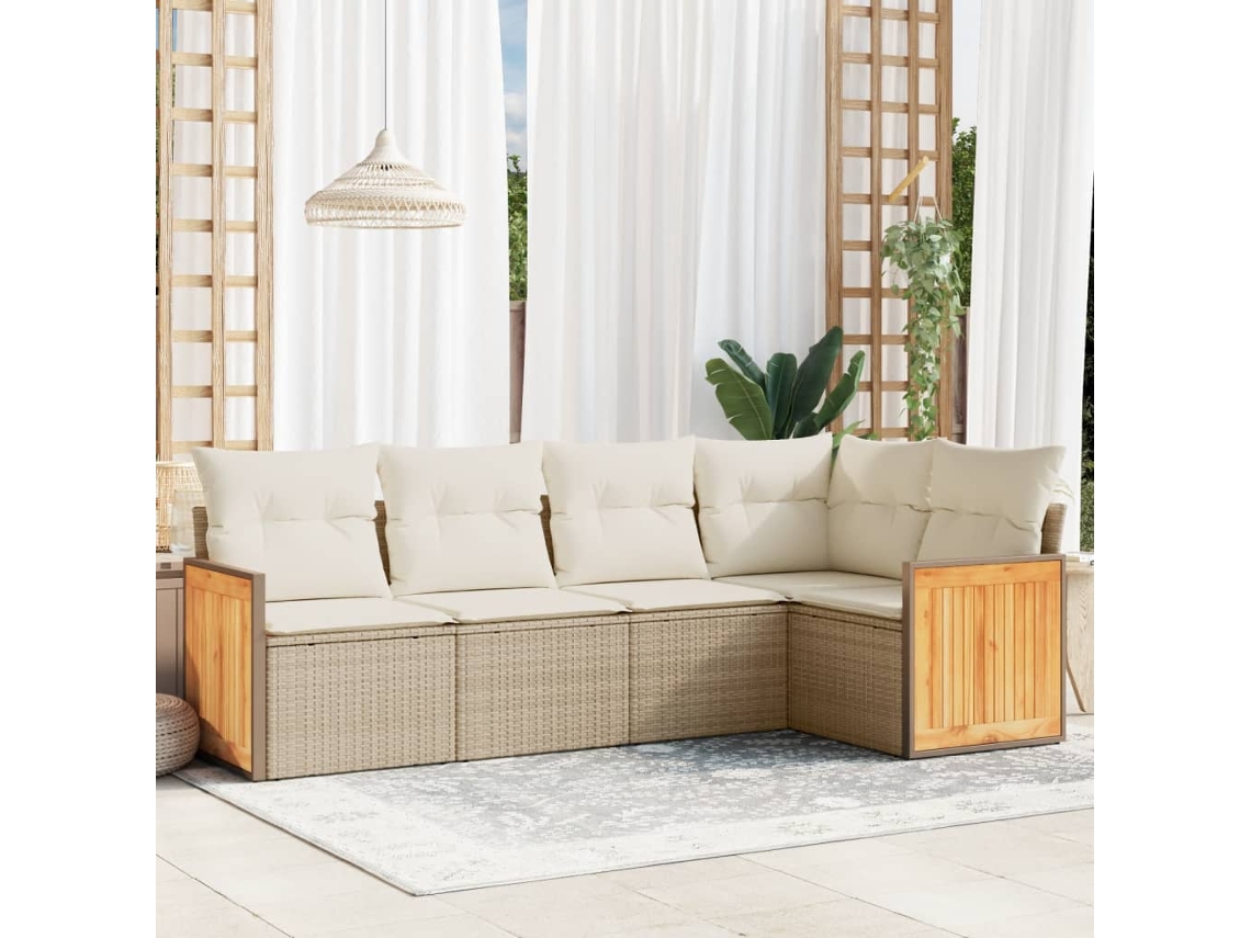 Conjunto de 5 sofás de jardín con cojines de mimbre beige Dkd Home Decor