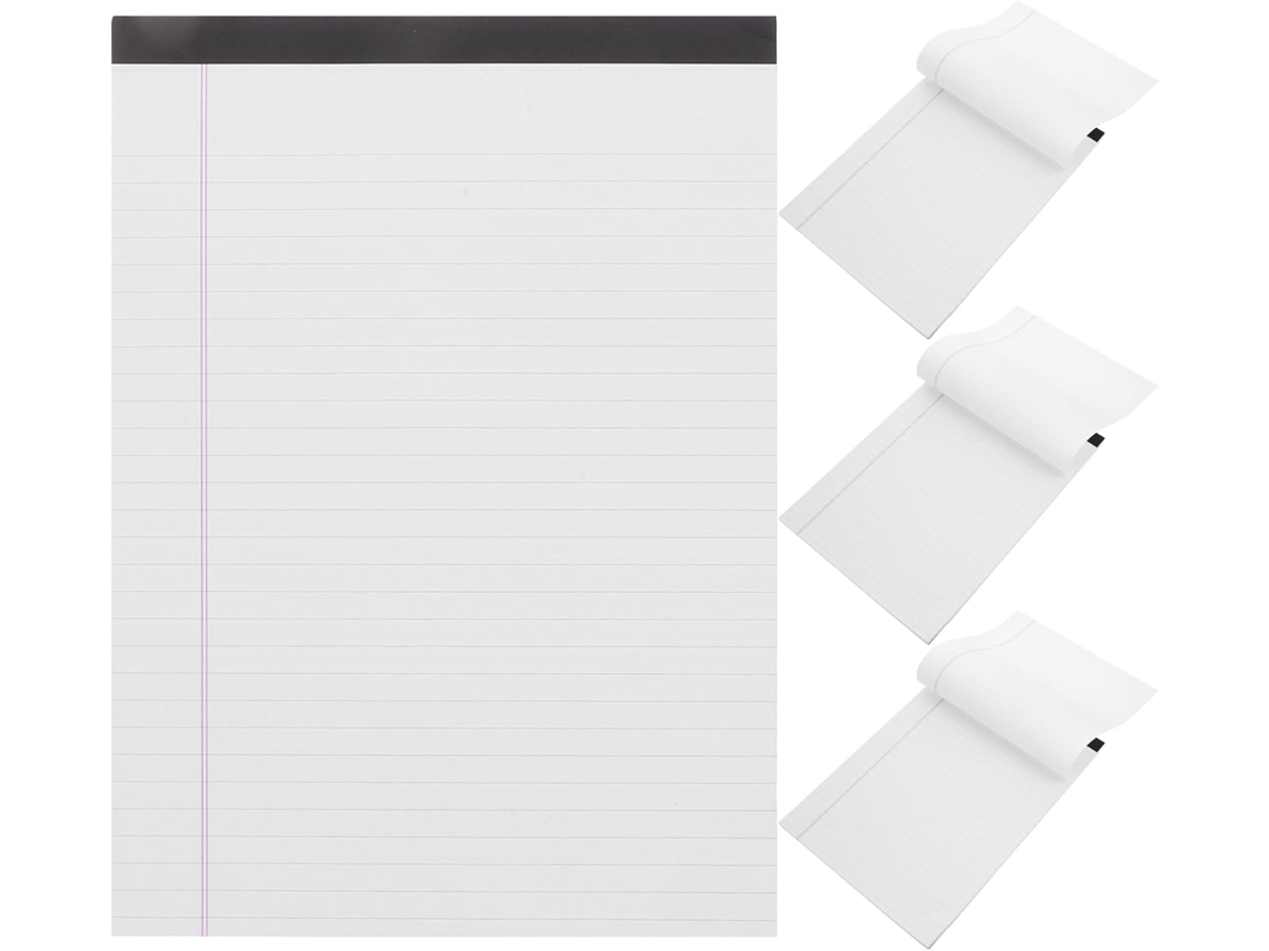 Bloc De Notas Legal A4 Blanco, Paquete De 4, Papel Legal Con Líneas Anchas, Fácil De Rasgar.
