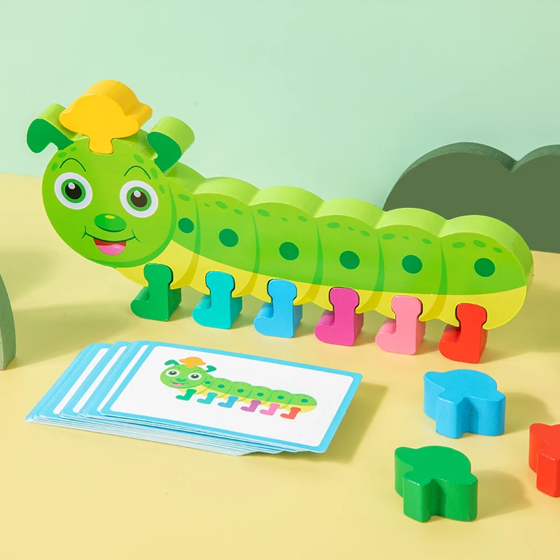 Lagarta De Madeira, Brinquedo Criativo Montessori, Jogo De Combinação De Cores, Coordenação Motora