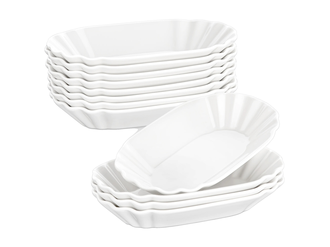 Platos de cerámica para aperitivos, forma ovalada, diseño sólido, 16 piezas