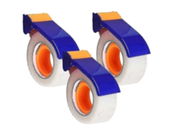 Juego de 3 cintas adhesivas con dispensador, dispensador manual, dispensador ergonómico de cinta adhesiva azul para embalaje GOKOCO