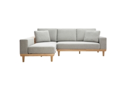 Sofá Chaise Longue a La Izquierda 5 Plazas Con Estantes En Tela Texturizada Gris Claro Efecto Aterciopelado Y Madera Clara Komao MILIBOO