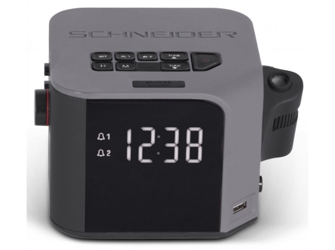 Radio Despertador SCHNEIDER SC360ACL (Gris - Digital - FM - Pilas y Corriente - Alarma Doble - Función Snooze) — Digital