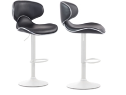 Juego de 2 taburetes de bar de diseño contemporáneo con patas de metal blanco mate y asientos de material sintético negro 10_0000355