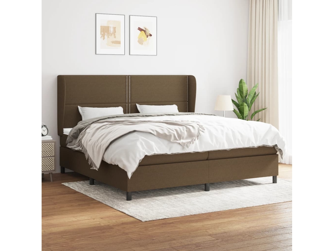 Cama Box Spring Con Colchón Tela Marrón Oscuro 200x200 Cm