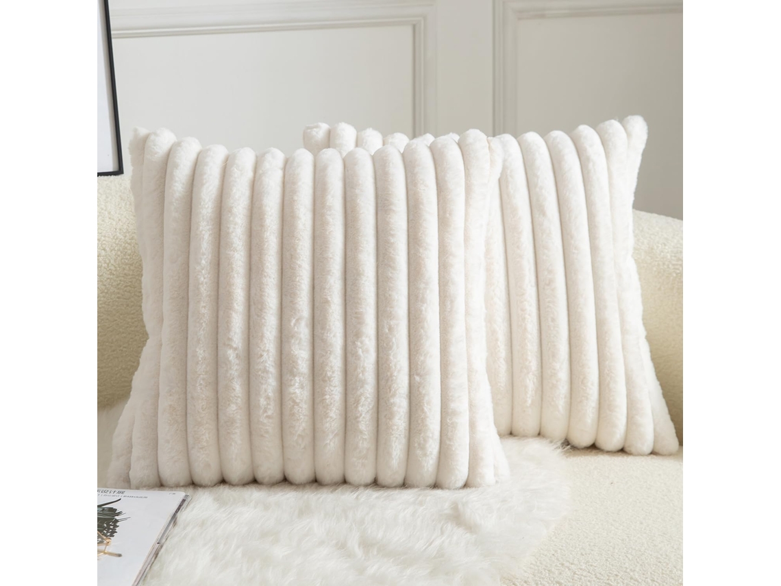 Fundas De Almohada - Lana A Rayas - Ultrasuaves - Decorativas - 40 X 40 Cm, Beige