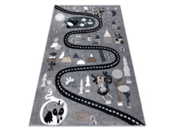 Alfombra Fun Route Para Niños, Calle, Animales Gris (120 x 170 cm)
