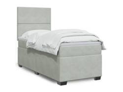 Cama Box Spring Con Colchón Terciopelo Gris Claro 90x190 Cm