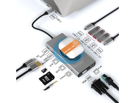 estación de acoplamiento tipo-c / concentrador usb / carga inalámbrica de teléfonos móviles de 15 W / estación de acoplamiento Gigabit