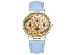 Reloj De Pulsera De Cuarzo Con Correa De Pu Y Patrón Espacial Para Mujer Y Hombre (azul Claro)