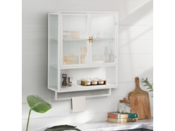 Armario De Pared 60cm - Puertas De Vidrio, Doble Almacenamiento Y Estante Abierto - Blanco