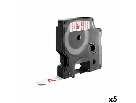 Cinta Laminada Para Etiquetadora DYMO D1 (Rojo Y Blanco - 5 Unidades - 12Mm)