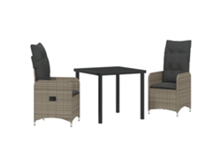 Conjunto de comedor de jardín Vidaxl de 3 piezas con cojines de ratán gris