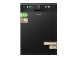 Lavavajillas Evvo D6 de 60 cm, capacidad para 15 servicios, clase B, apertura automática, luz UV, color negro.