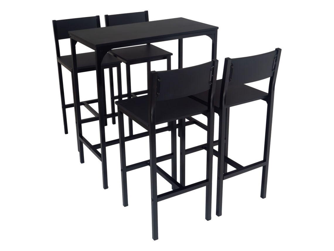 Conjunto de mesa de bar negra con 4 taburetes, modelo Lignano de Yelloo