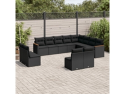 Conjunto de sofá de jardín de 12 piezas con cojines de mimbre negros DKD Home Decor