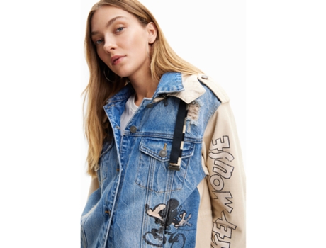 Chaqueta de Mujer DESIGUAL Vaquera Mickey Art Mezclilla Azul (L)