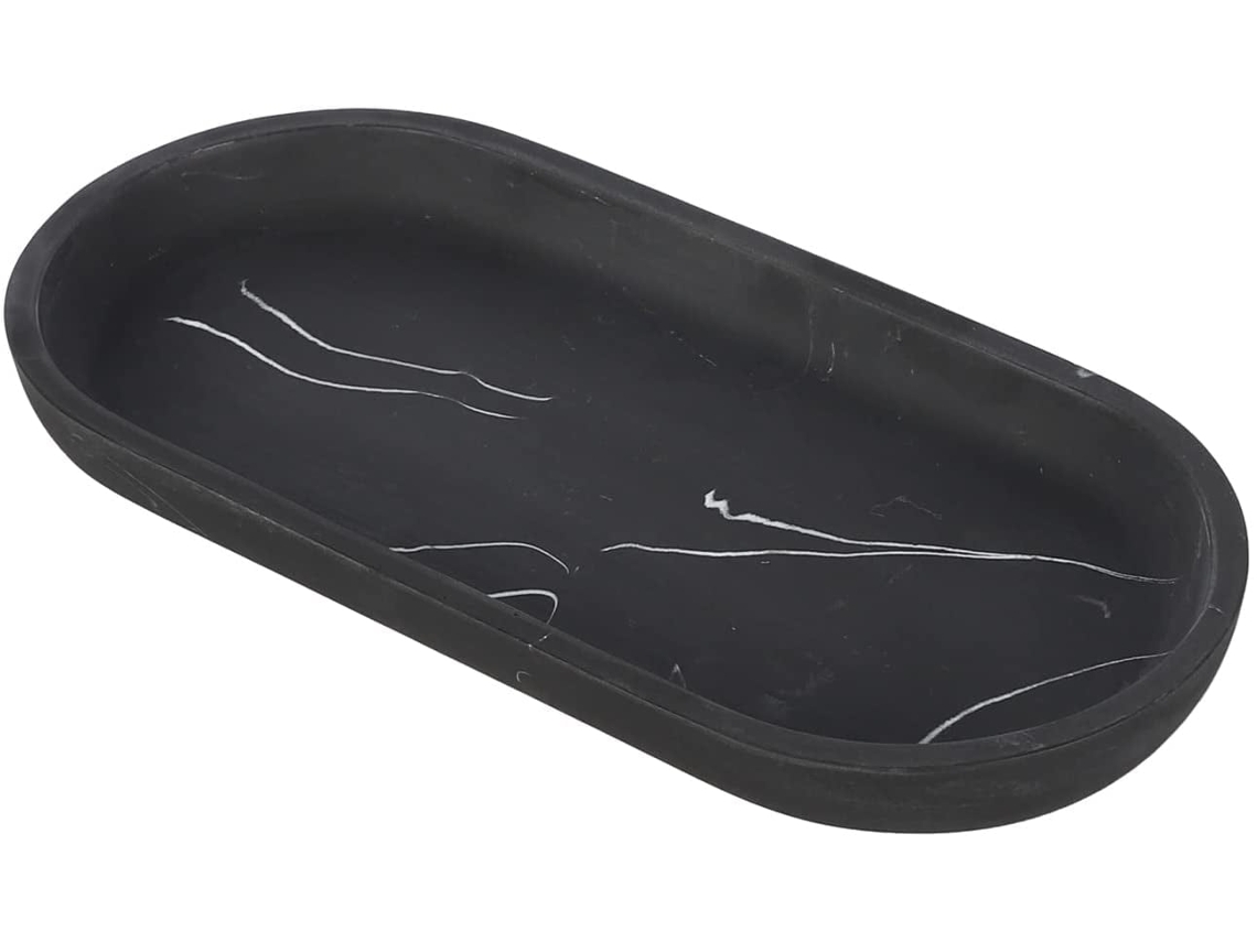 Bandeja de baño ovalada blanca de 8,8 cm. Organizador para inodoro, lavabo, joyas, perfumes, velas y jabón.