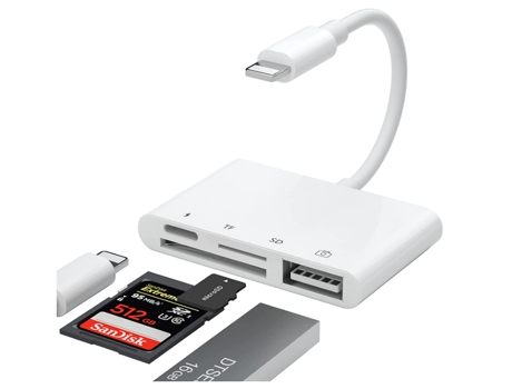 Lector de tarjetas SD, adaptador de cámara USB 4 en 1 lector de tarjetas SD / TF divisor de carga, adaptador USB OTG compatible con unidad flash BI...
