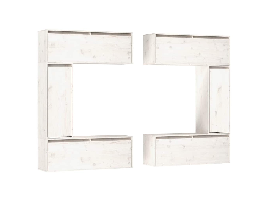Mueble de TV de 6 piezas, madera maciza de pino, blanco, EXCLUSIVO DE LA CASA