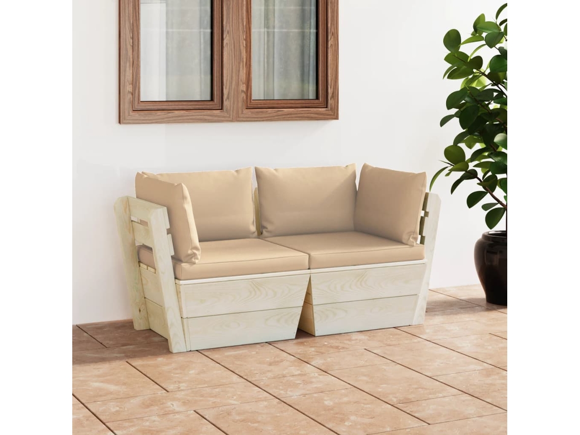 Sofá de jardín de 2 plazas con cojines de madera de abeto, DKD Home Decor