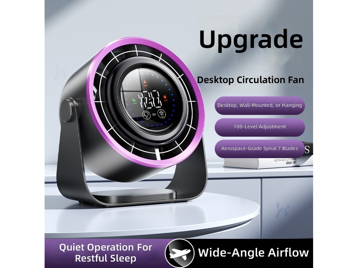 Ventilador De Circulação De Ar Usb Recarregável, Portátil, Com Display Digital, Para Mesa Ou Parede, Turbina Pequena