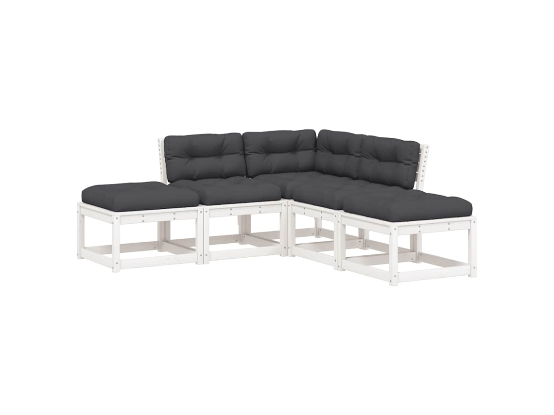 Conjunto de 5 sofás de jardín con cojines de pino macizo blanco MAISON EXCLUSIVE