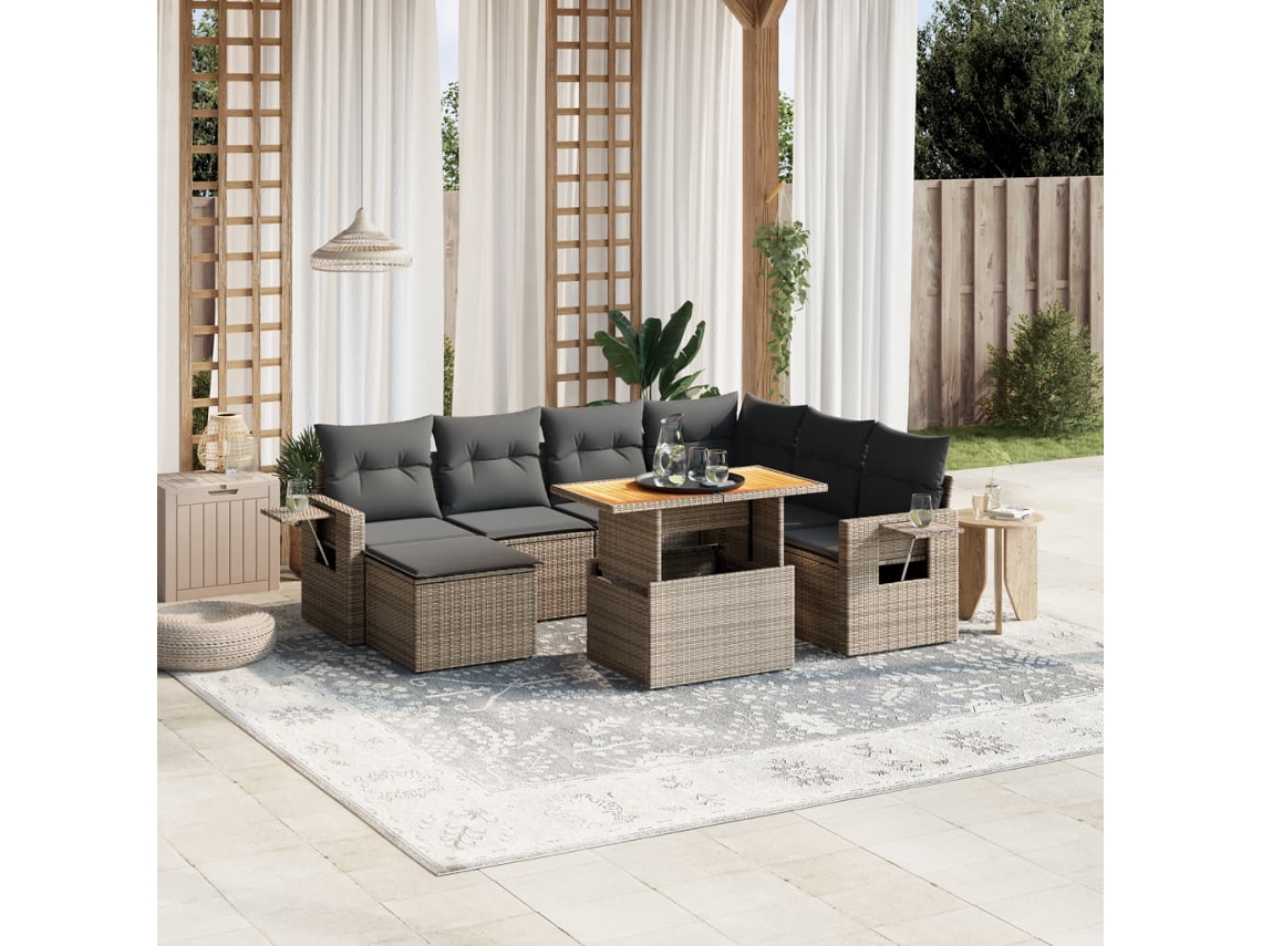 Conjunto de sofá de jardín de 8 piezas con cojines, ratán gris, DKD Home Decor