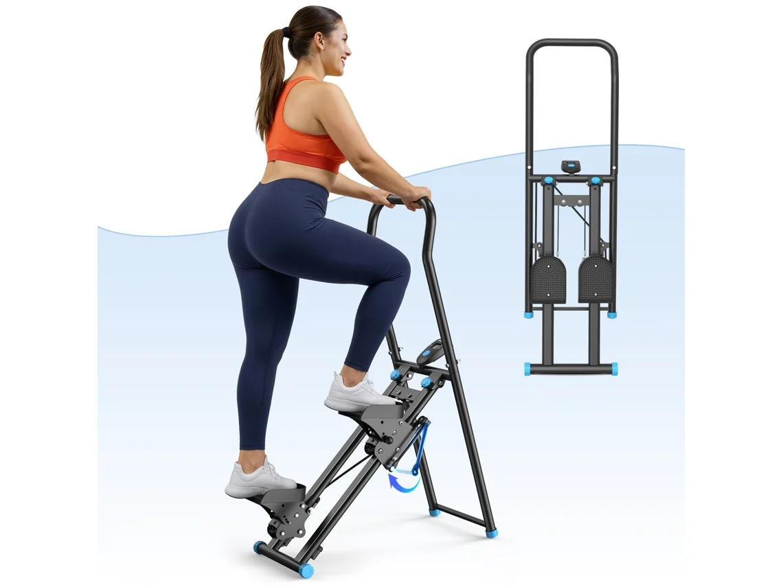 Mini stepper MERACH plegable con 3 niveles de resistencia, bandas de fuerza, pantalla LCD, silencioso, máquina de subir escaleras, 120 kg