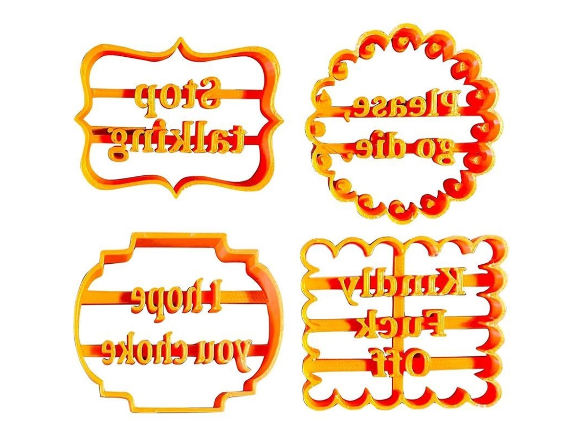 Juego De 4 Cortadores De Galletas Divertidos Con Frases Irreverentes Para Pasteles Y Fiestas.