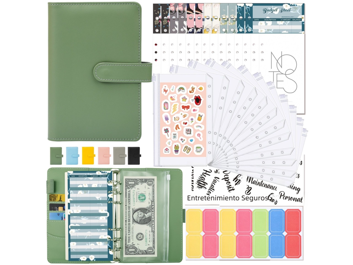 Funda económica para libreta A6 con bolsillo con cremallera MDUG (verde)