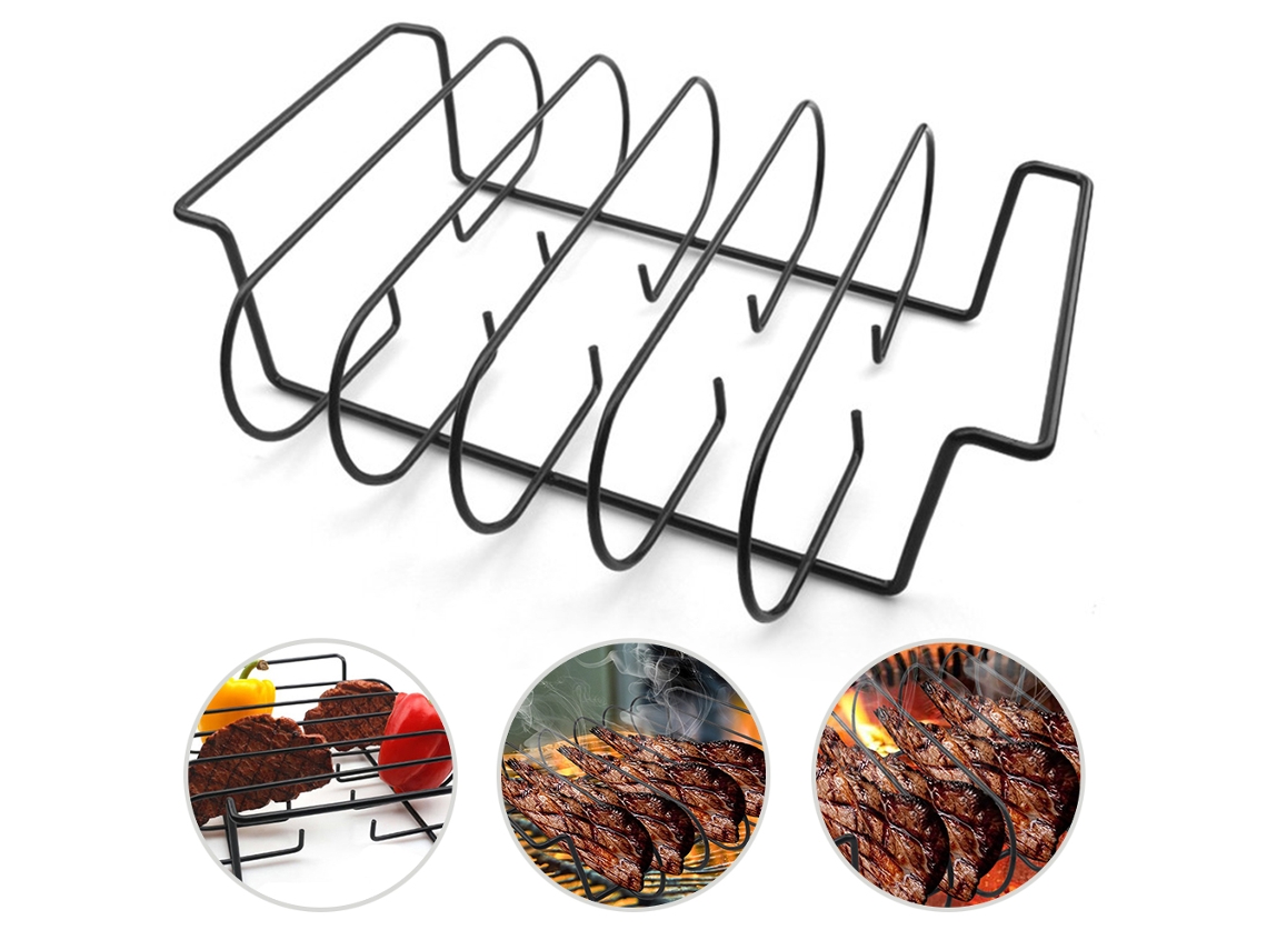 Soporte De Acero Inoxidable Para Costillas De Barbacoa Para Asar Carne, Pollo, Pavo Y Barbacoa.