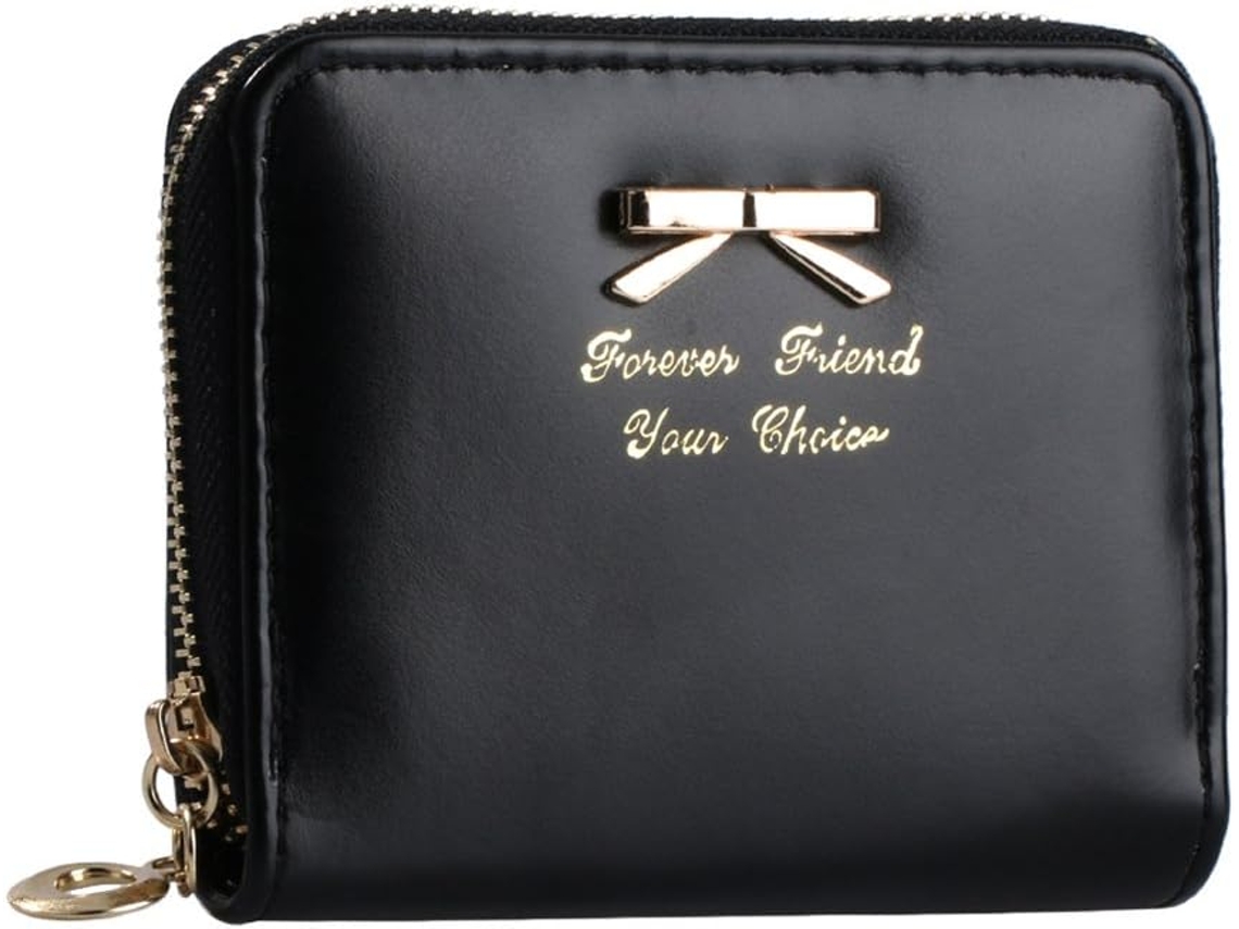 Cartera De Mujer En Cuero Pu - Monedero Y Tarjetero Moderno - Negro
