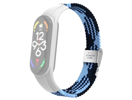 Correa de acero inoxidable trenzado con hebilla ajustable para Xiaomi Mi Band 7 - azul/negro
