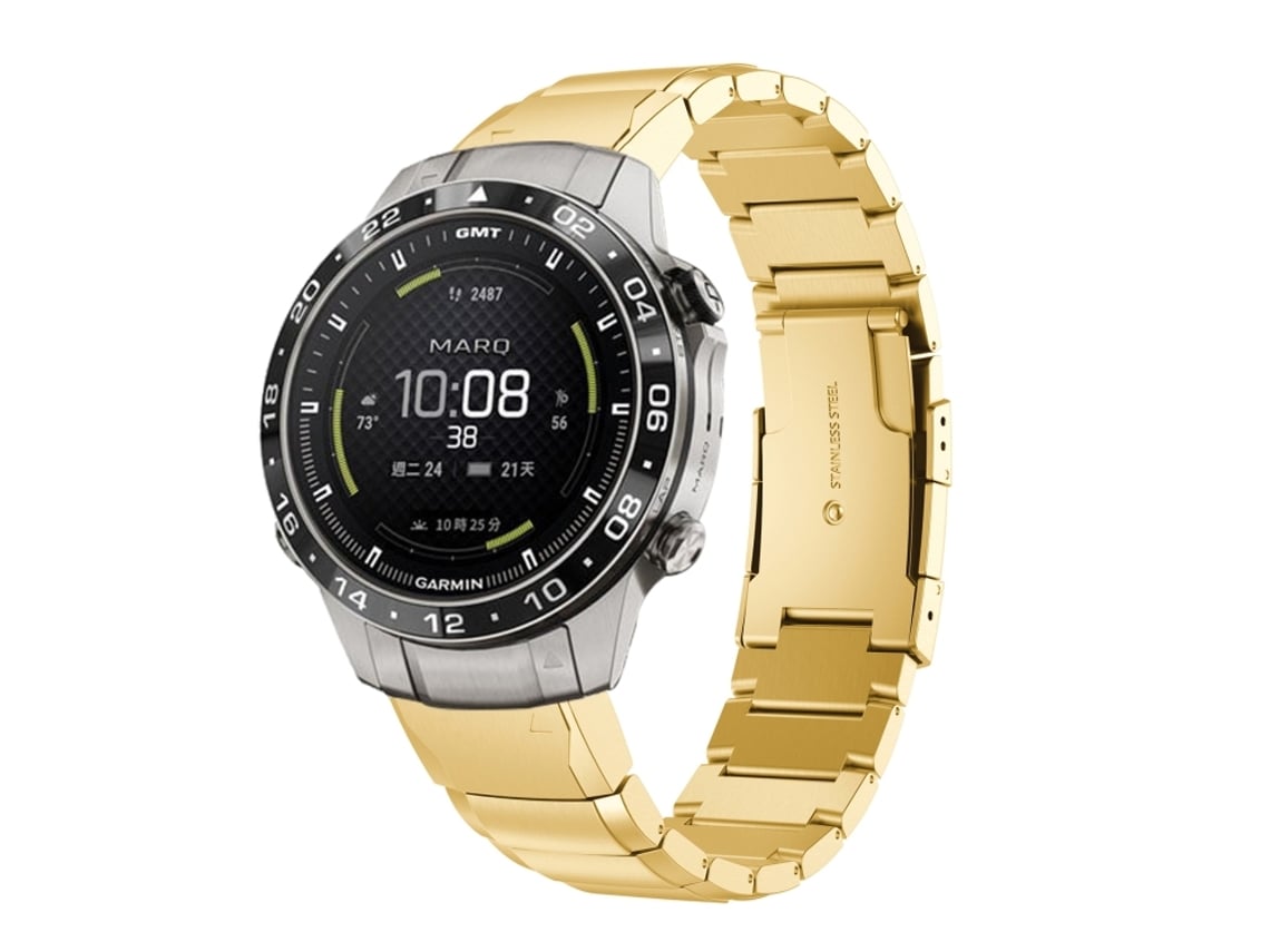 Pulseira para Garmin Marq Aviator Gen 2 - Aço Inoxidável - Estampa de Capacete Tartaruga (22mm) Dourada