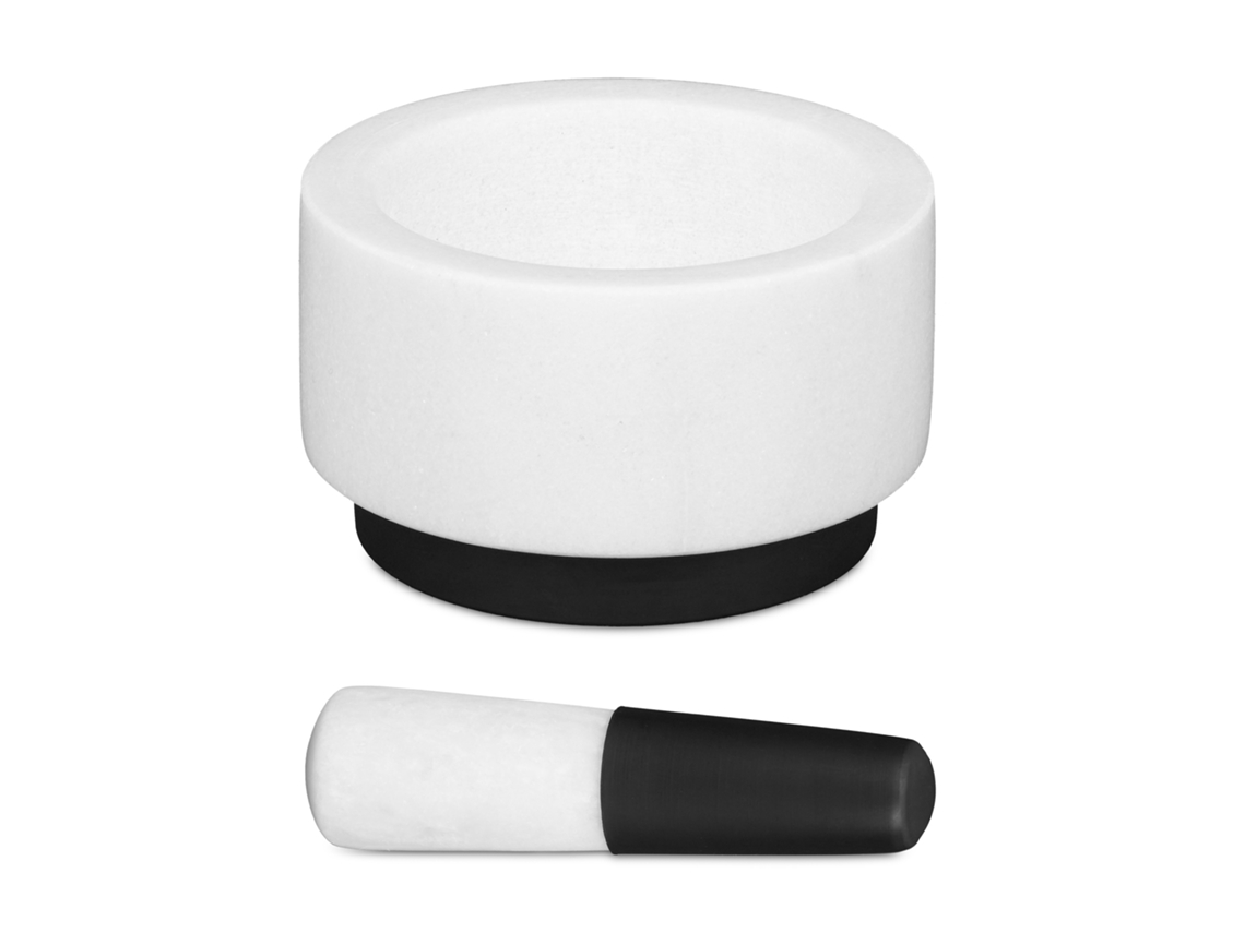 Relaxdays Almofariz Com Pilão, Mármore, Silicone, Durável, Sólido, Para Especiarias E Ervas, Almofariz D: 14 Cm, Branco