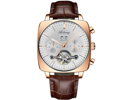 VEANXIN Reloj para Hombre Correa de Cuero Cuadrado Esfera Grande Reloj de Pulsera Impermeable-Negro plata