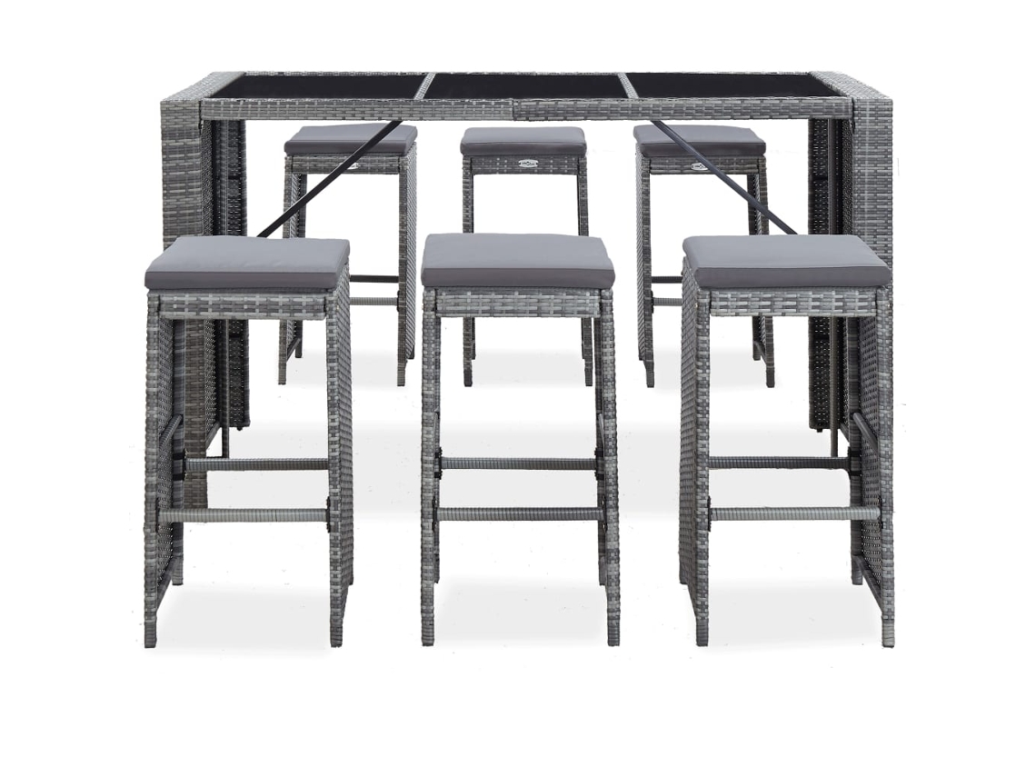 Maison Exclusive - Mesa Y Sillas De Bar Jardín 7 Pzas Cojines Ratán Sintético Gris