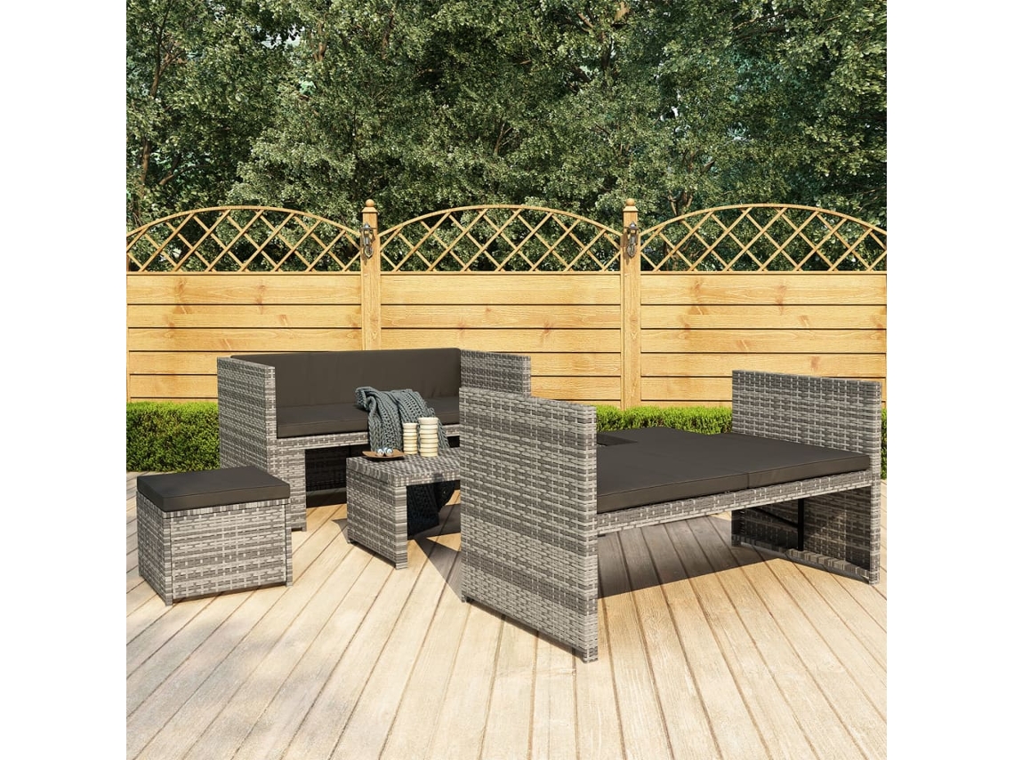 Conjunto de jardín de 5 piezas DKD Home Decor con cojines de mimbre gris