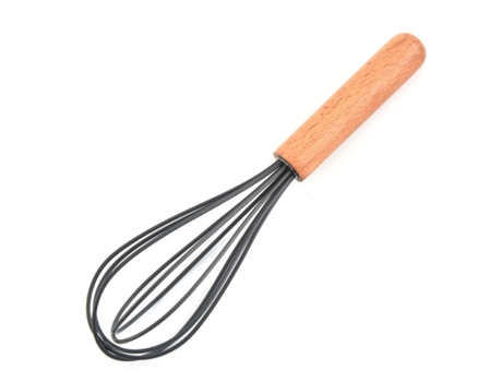 Batidor de silicona con mango de madera - Cabezal de batidor con mango de madera - Batidor para masa de panqueques negro ZMDECQNA