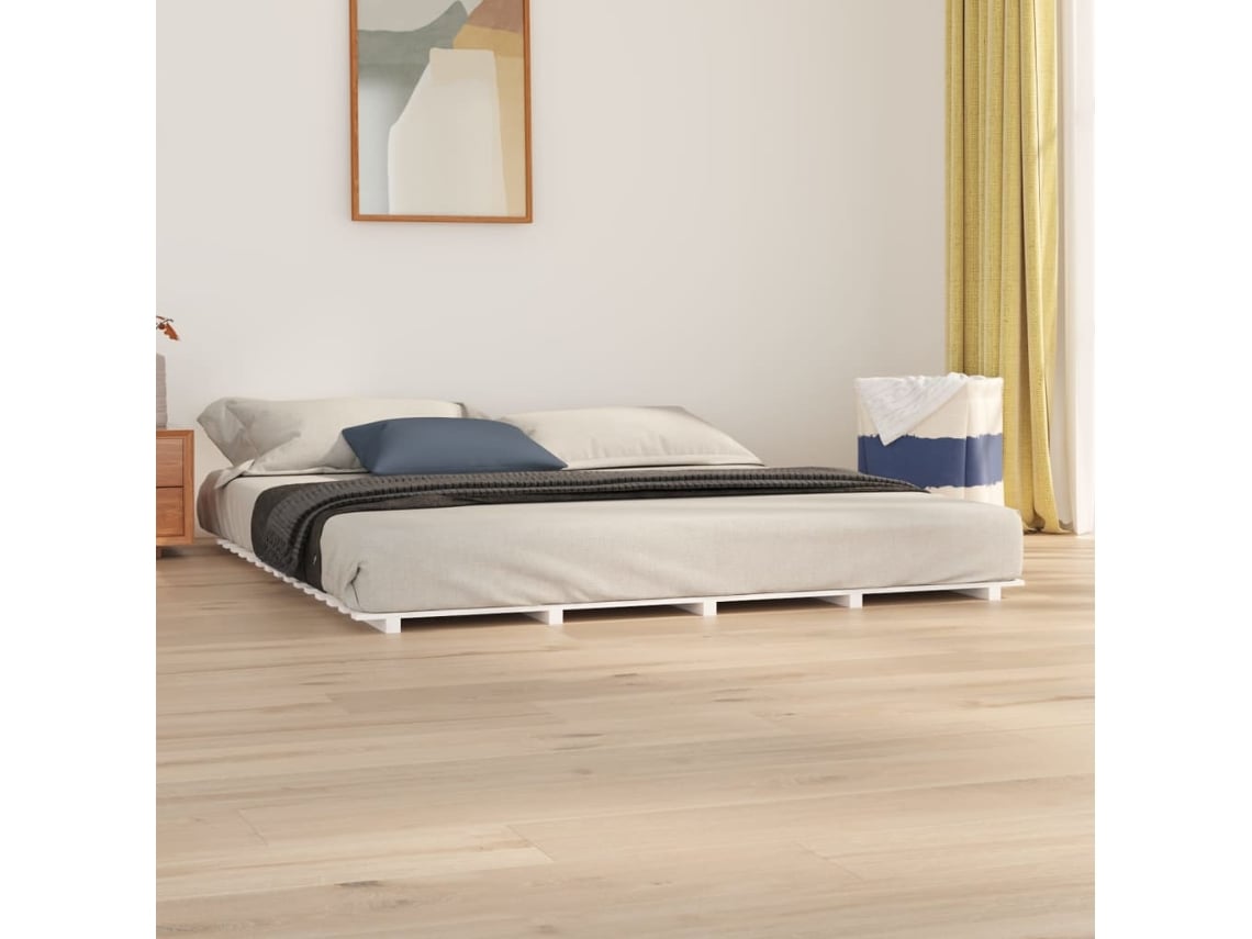 Estructura De Cama Madera Maciza De Pino Blanco 180x200 Cm