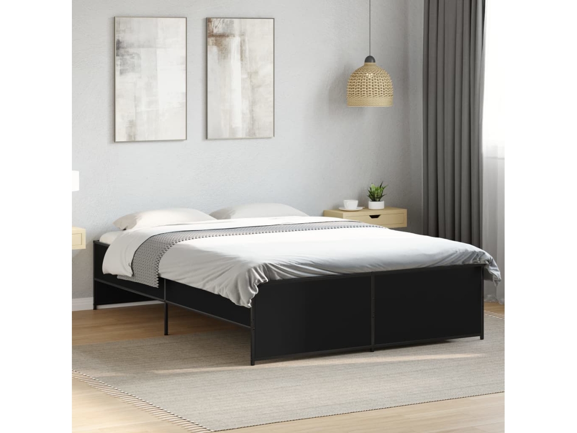 Estructura De Cama Madera De Ingeniería Y Metal Negro 120x190cm