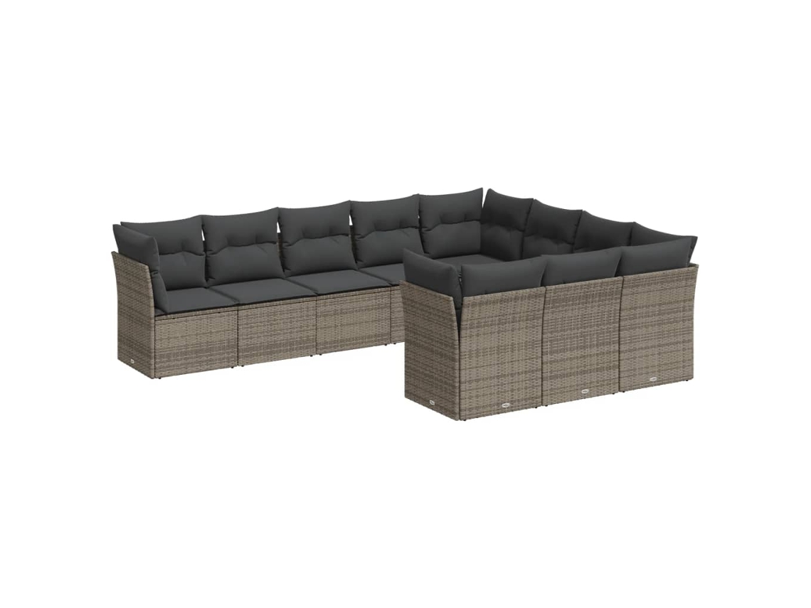 Conjunto de 10 sofás de jardín con cojines de mimbre, patas grises, EXCLUSIVA MAISON